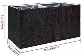 fekete polyrattan kerti ültetőláda 157x80x80 cm