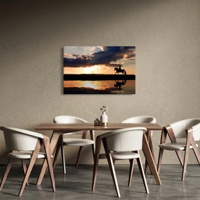 Kép - Lovas egy lovon naplementében (90x60 cm)