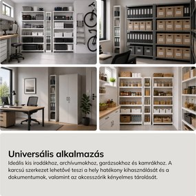 Keskeny fém archiváló polc dokumentumokhoz, fehér, 250x1850x450 mm: TIM