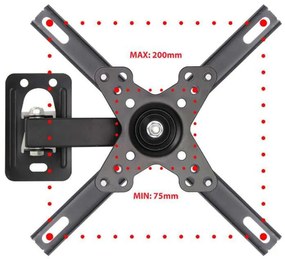 Fali TV konzol, fali tartó, állítható 12-50 hüvelyk, max 20 kg, 360 fokos forgathatóság, fekete színű