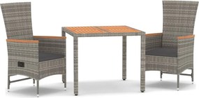 vidaXL 3 részes szürke polyrattan kerti étkezőgarnitúra párnával
