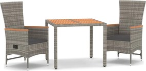 vidaXL 3 részes szürke polyrattan kerti étkezőgarnitúra párnával