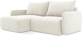 Krémszínű bársony kinyitható-tárolóhelyes sarokkanapé (bal oldali-heverő résszel) Kalena – Makamii