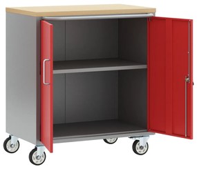 Gurulós szerszámos szekrény zárható piros 75x45x85 cm acél