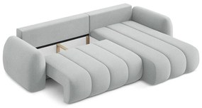Világosszürke buklé kinyitható-tárolóhelyes sarokkanapé (jobb oldali-heverő résszel) Pele – Makamii