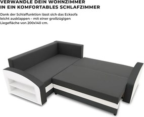 Grande sarokkanapé polcokkal , polc a bal karfaban, baloldali, szövet anyag, bonell töltet, szürke - fehér