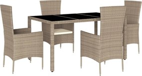 vidaXL 5 részes bézs polyrattan kerti étkezőgarnitúra párnákkal