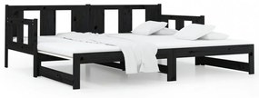 fekete tömör fenyőfa kihúzható kanapéágy 2 x (80 x 200) cm
