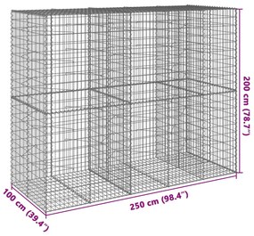 horganyzott vas gabion kosár fedéllel 250 x 100 x 200 cm