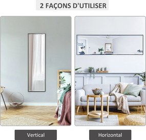 HOMCOM Fali Tükör 120L x 35W cm - Páratlan Biztonsági Fólia, Beépített Rögzítő Rendszer - Fekete Alumínium Ötvözet Keret | Aosom