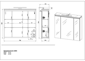 Antracitszürke tükrös fürdőszoba szekrény világítással 76x74 cm Modesto – Germania