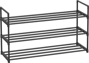 Cipőtartó állvány, 3 szintes 12-15 pár cipőhöz, 30 x 92 x 54 cm, fekete