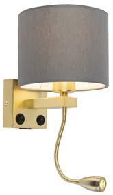 Art Deco fali lámpa arany színben, USB-vel és szürke búrával - Brescia