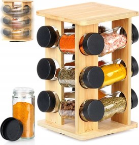Fűszertartó Állvány Forgatható Fa Fűszertartó Tégely 13 Db-os