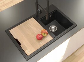 SINK Quality Mosogató minőségi Ferrum New 8010, 1 kamrás gránit mosogató 800x500x210 mm + arany szifon, fekete, SKQ-FER.8010.BK.XG