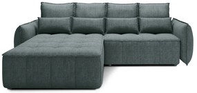 Zöld bársony kinyitható-tárolóhelyes sarokkanapé (bal oldali-heverő résszel) Campo – ELTAP