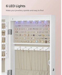 Ékszerszekrény falra szerelhető, zárható tároló tükörrel és több rekesszel – fehér/bézs