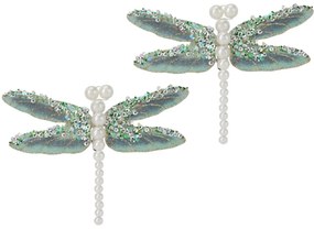 Karácsonyi díszek szett Szitakötő, zöld, 13x9x1,5cm , klipszel, 2 DB-os szett