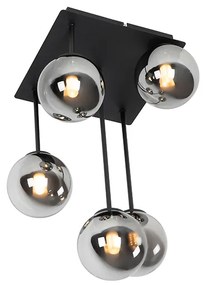 Modern mennyezeti lámpa fekete 5-ös füstüveggel - Athén