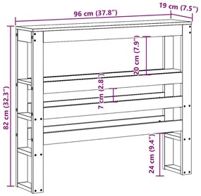 tömör fenyőfa fejtámla polccal 90 cm