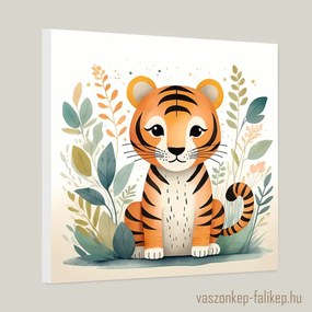 Aranyos tigris illusztráció akvarell – gyerekszoba dekor 40x40cm