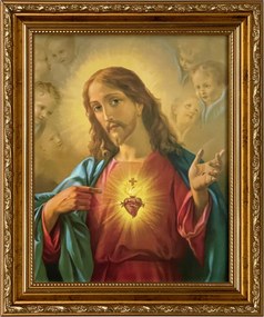 Vászonkép 31x26 Jézus Krisztus Szíve Jézus Arany Díszített Keret