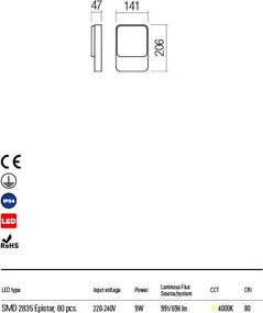 REDO 90130 COLLIN Modern Kültéri Fali Lámpa LED IP54