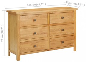 tömör tölgyfa komód 105 x 33,5 x 73 cm