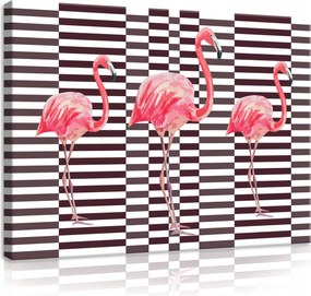 Vászonkép 80x60 Flamingó rózsaszín csíkos geometrikus modern madarak