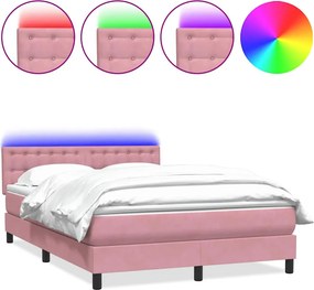 vidaXL rózsaszín bársony rugós és LED-es ágy matraccal 160x210 cm