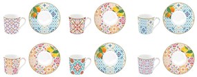Porcelán 6 személyes mediterrán eszpresszó kávés csésze szett Siracusa