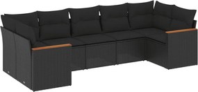 vidaXL 7 részes fekete polyrattan kerti ülőgarnitúra párnával