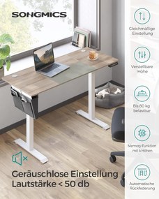 Állítható magasságú elektromos íróasztal memória funkcióval 60x140 cm, fehér-greige