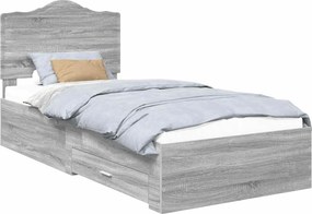 vidaXL Ágykeret fejtámlával fiókkal Szürke Sonoma 90 x 200 cm Faanyag