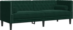 vidaXL 3 személyes sötétzöld bársony Chesterfield kanapé párnákkal