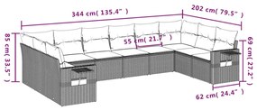 10 részes szürke polyrattan kerti ülőgarnitúra párnákkal