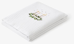 Goldea karácsonyi hímzett waffle konyharuha - adventi koszorú fehér alapon 50 x 70 cm