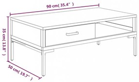 fekete tömör újrahasznosított fenyő dohányzóasztal 90x50x35 cm