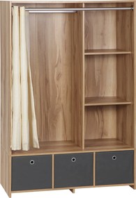 HOMCOM Ruhásszekrény, öltöző függönnyel, ruházati szekrény, akasztós szekrény, 3 rekesszel és 3 eltávolítható textil fiókkal - 105 x 48 x 160 cm, term