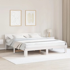 Fehér ágykeret fejtámlával 200x200 cm Tömör fenyőfa