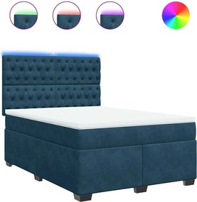vidaXL kék bársony rugós ágy matraccal 140 x 190 cm