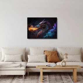 Üveg kép - Lángokat köpködő sárkány (70x50 cm)
