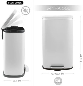 Matt fehér acél pedálos szemetes 50 l Akira – Spirella