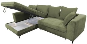 LAGOA balos L alakú ággyá alakítható sarokkanapé tárolóval, zöld