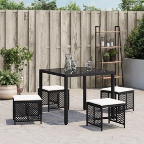 4 db fekete polyrattan kerti szék párnával 41 x 41 x 36 cm