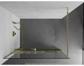 Mexen Kioto +, zuhany paraván polccal és törölközőtartóval 130 x 200 cm, 8mm átlátszó üvegmintás fehér, arany profil, 800-130-121-50-85