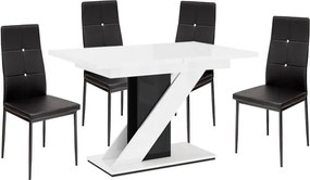 Maasix WGBS Magasfényű Fehér-Fekete 4 személyes étkezőszett Fekete Elvira székekkel N