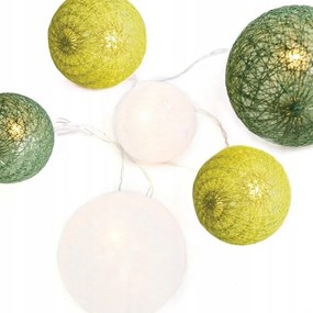 Led füzér textil zöld-fehér golyók, meleg fehér, 2x Aa elem, 285