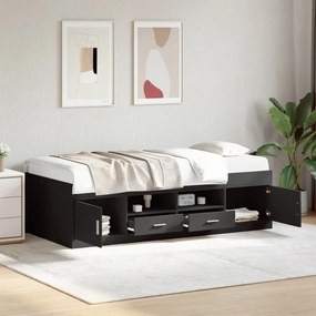 fekete kanapéágy fiókkal matrac nélkül 100x200 cm