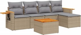 vidaXL 6 részes bézs polyrattan kerti ülőgarnitúra párnával